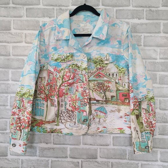 Christopher & Banks Jackets & Blazers - Christopher and Banks Womens Jacket Art to Wear Paris Cafe Watercolor Medium